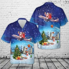United Airlines Boeing 747 422 Tulip Lahaina Harbor Christmas Hawaiian Shirt