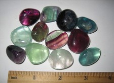 12 TUMBLED POLISHED 0.8"- 1" GREEN  PURPLE FLUORITE CRYSTAL STONES  132.4g 2
