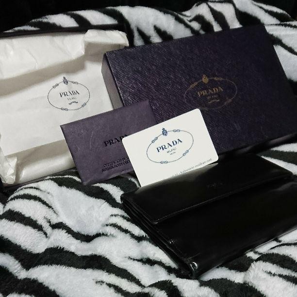 PRADA Enamel Long Leather Wallet for Men and Women