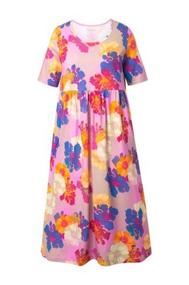 Ulla Popken Damen große Größen Maxikleid Blüten A Linie Rundhals Halbarm