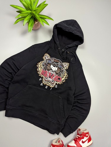 Autore Felpa con cappuccio Kenzo Paris Tiger nera unisex taglia S/M pullover con logo ricamato - Foto 3 di 9