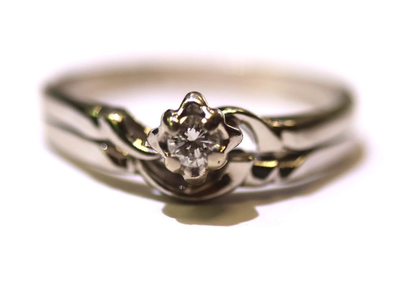 14k white gold .16ct round vintage engagement ring Wedding band soldered 3.5g
