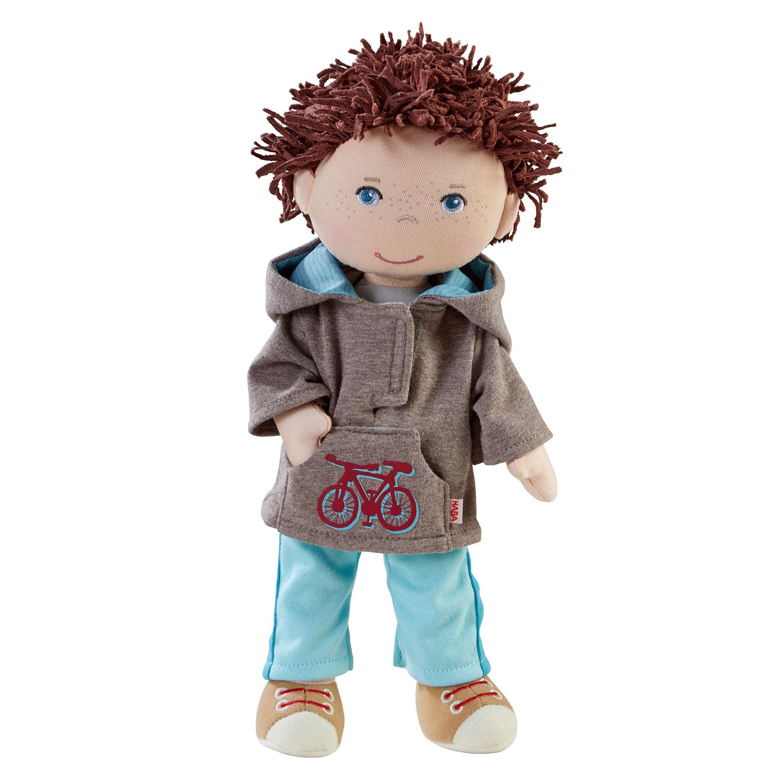 HABA Lian 12" Soft Boy Doll with Brown Hair, Blue Eyes and Embroidered Face