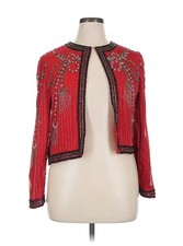 Vtg Laurence Kazar Silk Beaded Evening Trophy Jacket Red Tassel Holiday XL