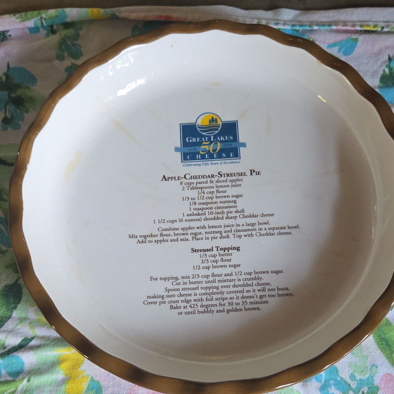 Great Lakes Cheese 50th Anniversary 10in Round Ceramic Pie Dish Recipe Plate