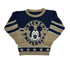 Disney Mickey University Intarsia Crewneck Sweater FLAW Tan Blue Youth Small