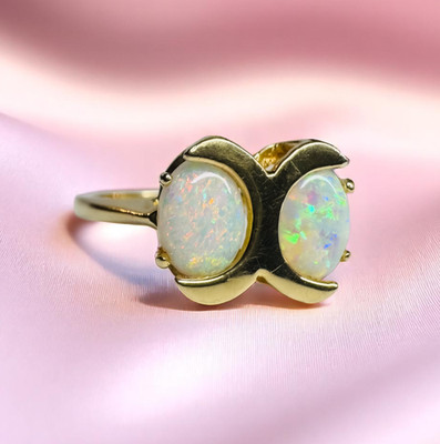 Vintage 14K Gold natürlicher australischer Opal Ring - Größe 7 weißer Opal Mondring -3g
