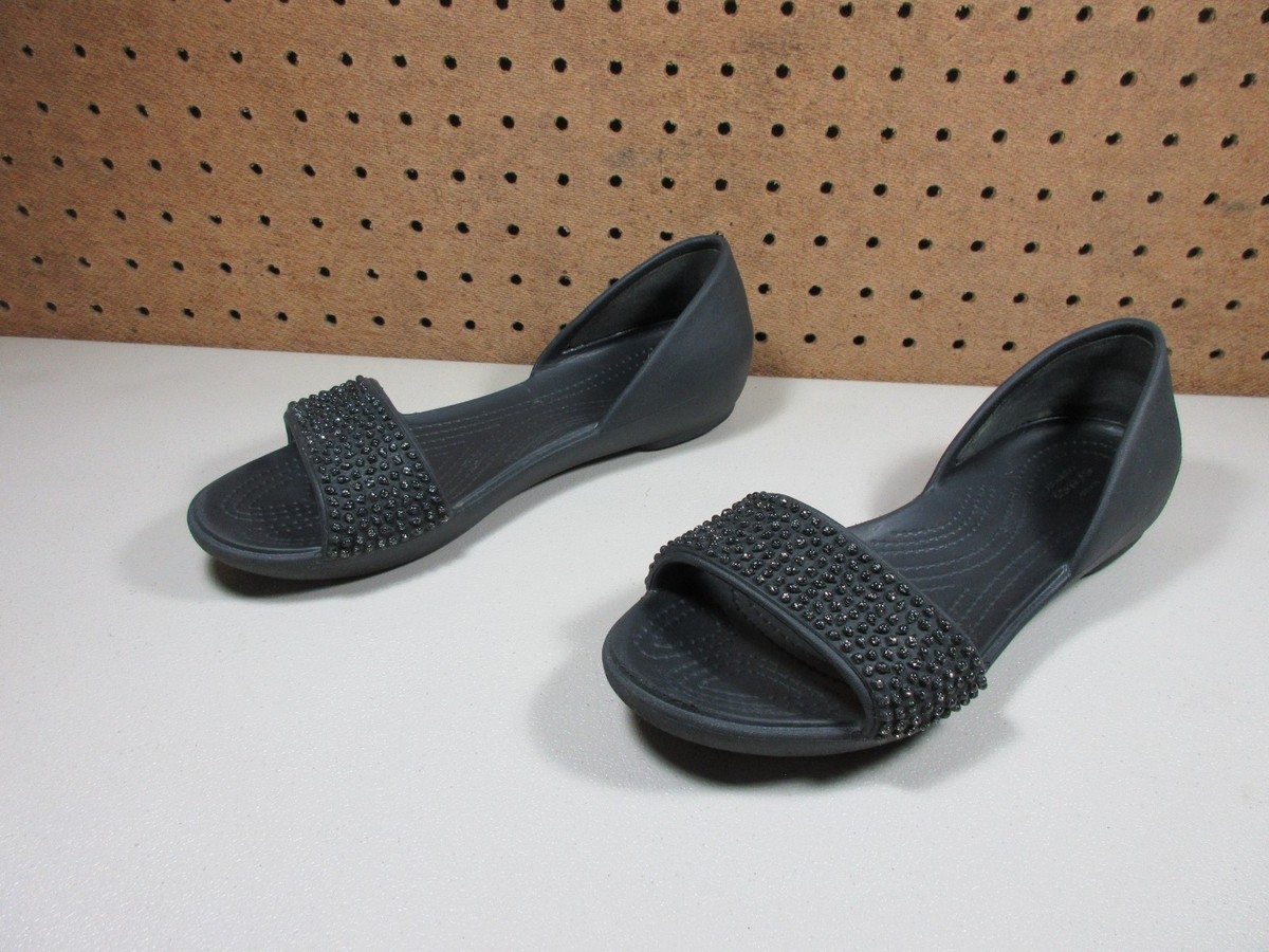 Crocs womens dark gray Lina Dorsay open toe flat sandals M