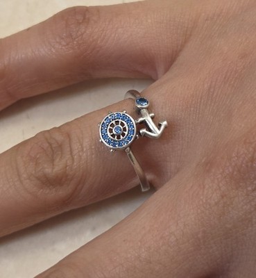 Bamoer Sterlingsilber Blautopas Anker Helm Rad Ring Größe 7,5