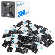 100 PCS 3/4 Black Self Adhesive Cable Zip Tie Mounts Wire Cable Clips Holders...