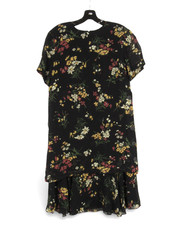 VTG LIZ CLAIBORNE Black CREPE CHIFFON Button Side OVERLAY TIERED Shift Dress 6