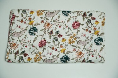 Boho Floral Kantha BedspreadCotton Block Print Boho Bedspread Throw Blanket