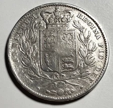 1845 British Crown - Victoria British Silver Coin - Fine Details .925 Scarce
