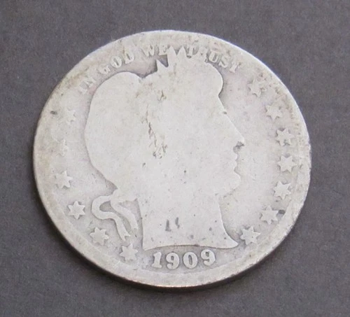 1909 Barber Quarter 90% Silver Liberty 25c ~ Cat #105