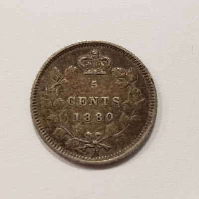 1880-H 5c Cents Canada Silver Five Cents .0346 oz ASW - KM-2 - SKU-F8996