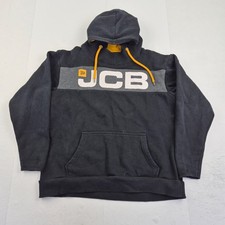 JCB Hoodie Medium Black Mens Graphic Print Logo Pullover Cotton Sweatshirt
