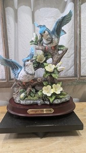 Wellington Collection BLUE JAY BIRDS Porcelain Detailed Wings Outstretched 9"x7