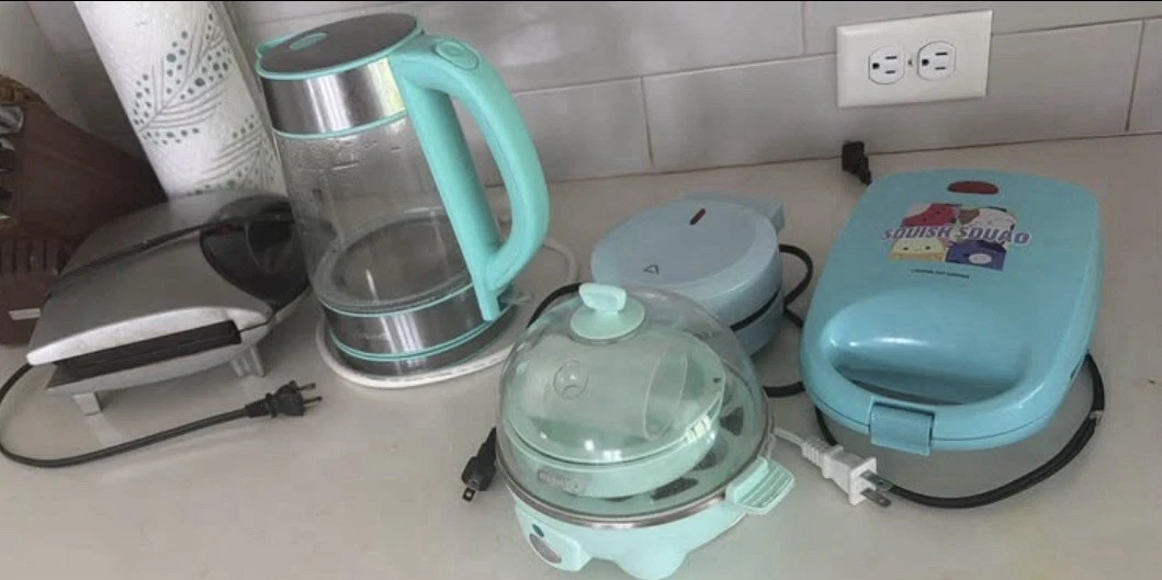 Aqua Small Kitchen Appliance Bundle - Dash Egg Cooker, Waffle Makers, Kettle