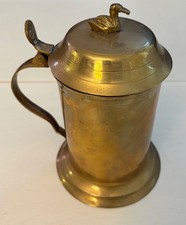 Vintage Solid Brass Stein Tankard Mug with Hinged Lid Duck