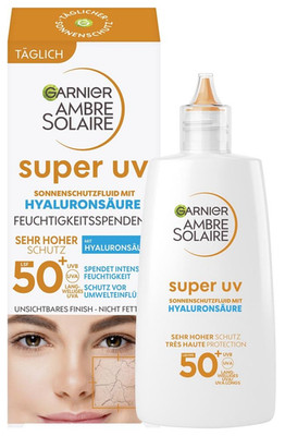 Garnier Ambre Solaire LSF 50+ Super UV Fluid Sonnenschutz, Sonnencreme Mit Hyalu