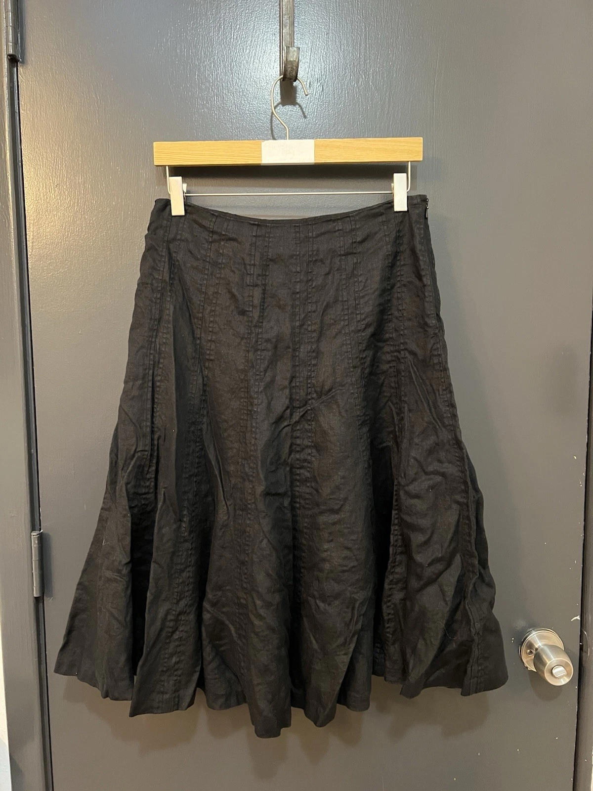 Lauren Ralph Lauren Skirt Women’s Sz 8P Black 100% Linen Flared Side Zip