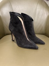 Jimmy Choo Bowie 100 Ankle Boots Black Suede with Clear Cutouts Size 37.5