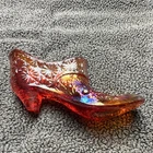Red Iridescent Carnival Glass Shoe Figurine Daisy and Button Pattern Decorative