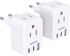 2-PK European Travel Plug Adapter Type C converter Dual USB for US to EU outlets