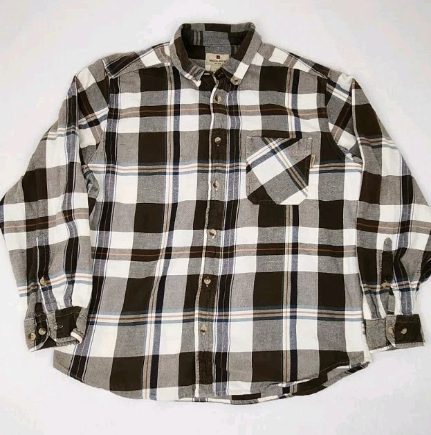 Woolrich 100% Cotton Brown Plaid Button Down Pocket Lightweight Flannel Shirt LG