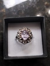 Solitaire Sz 5.5 Rose Quartz Gemstone Sterling Silver Ring Signed .925 Nice