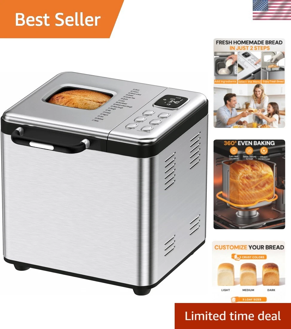 Bread Maker, 2LB Stainless Steel Bread Machine, 17-in-1 Automatic Settings, N...
Opens in a new wind