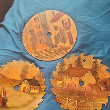 Handpainted Saw Blades Set of 3 with Rustic Village Scenic Artwork