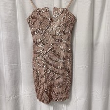EC Emerald Sundae Junior's V Wire Sequined Bodycon Dress Lined Champagne Gold M