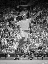 Roger Federer "Flying King" Photo Jumping During Service - 15x20