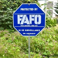 FAFO Security Sign - 3D Metal Funk Around and Find Out 10 inches, blue