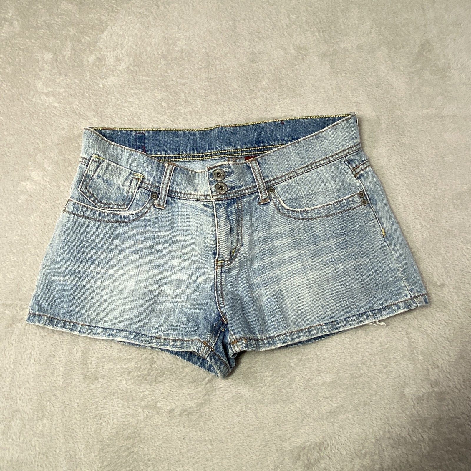 Bongo Denim Shorts Womens 7 Distressed Cutoff High Rise Button Fly Vintage Style
