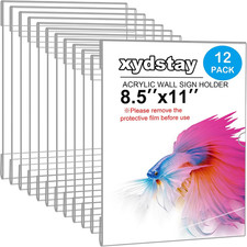 12Pack 8.5 X 11 Wall Mount Acrylic Sign Holder with Tape, Clear Plastic Menu Hol