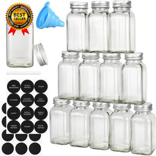 12/24/36/48Pcs Glass Spice Jars 4Oz Empty Spice Jars with Metal Caps Labels