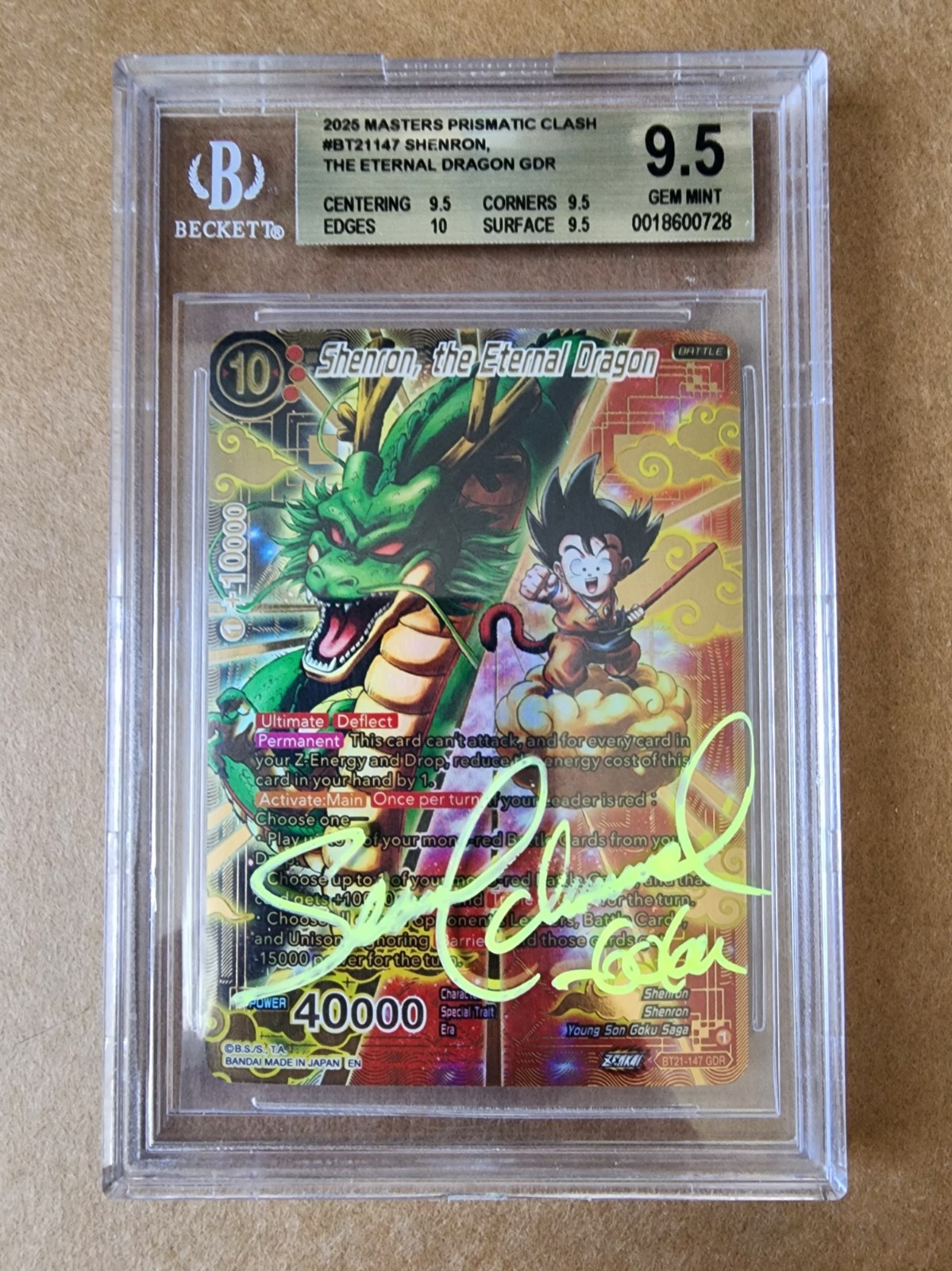 Dragon Ball Super TCG BT21-147 Gdr Shenron The eternal Dragon signed 9.5 beckett