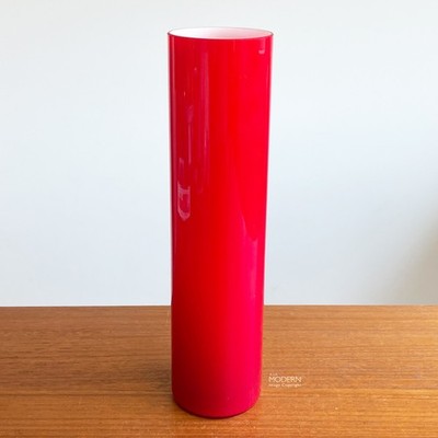 Carlo Moretti Attrib. Murano Italian Red Cased White Cylinder Glass Vase