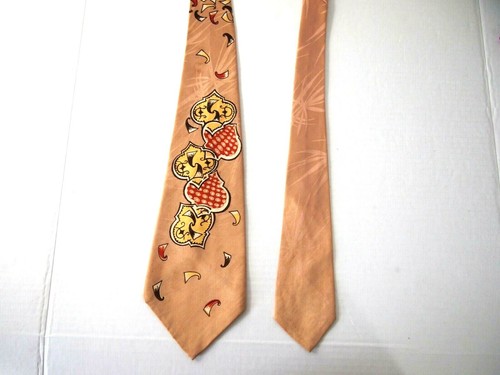 Vtg 1950s Don Juan Mens Necktie Tie Hand Painted Wrinkle Free Beige Satin 53" - Picture 5 of 8