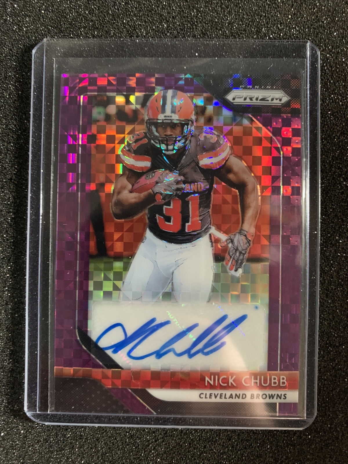 2018 Panini Prizm AUTOGRAPHS (Purple Power 48/49) #RANC Nick Chubb RC