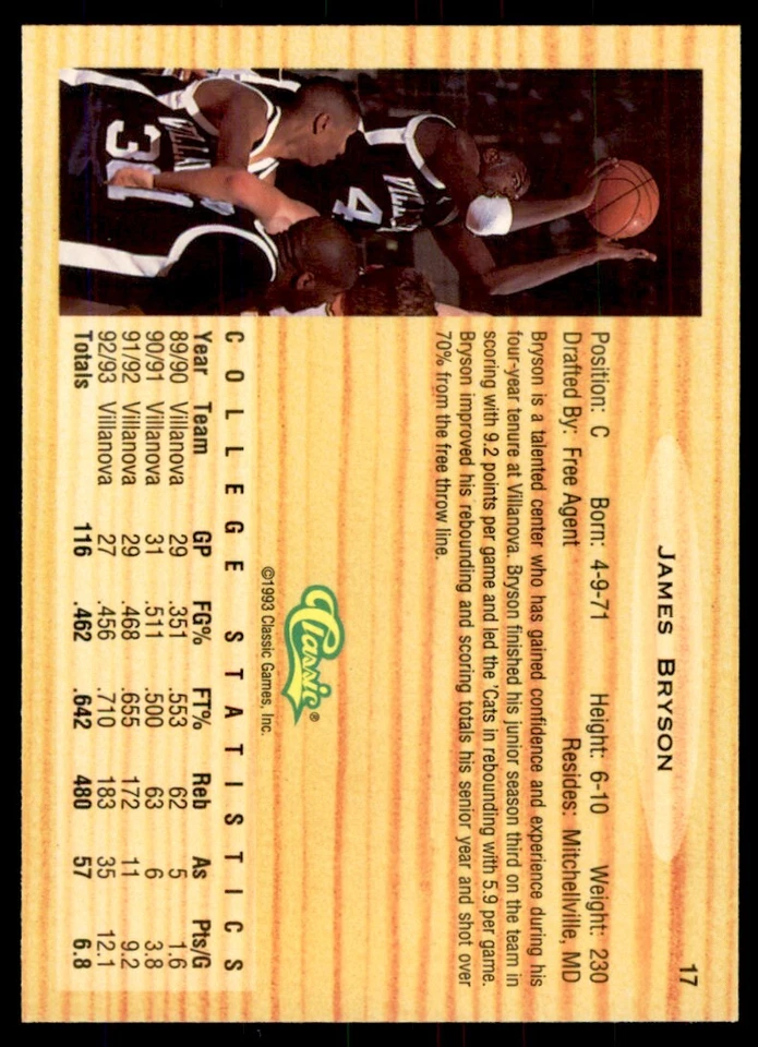 1993-94 Classic Draft Picks James Bryson #17 - Image 2 of 2
