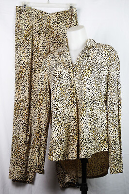 INC International Concepts Brown Leopard Print L/S Rayon Knit Pajama Set M
