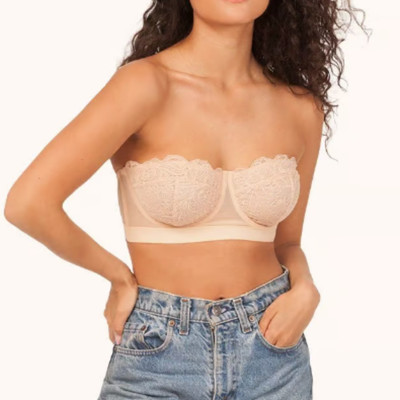 NWT Lively Womens 34DD Strapless Lace Convertable Bra Toasted Almond Wide Band