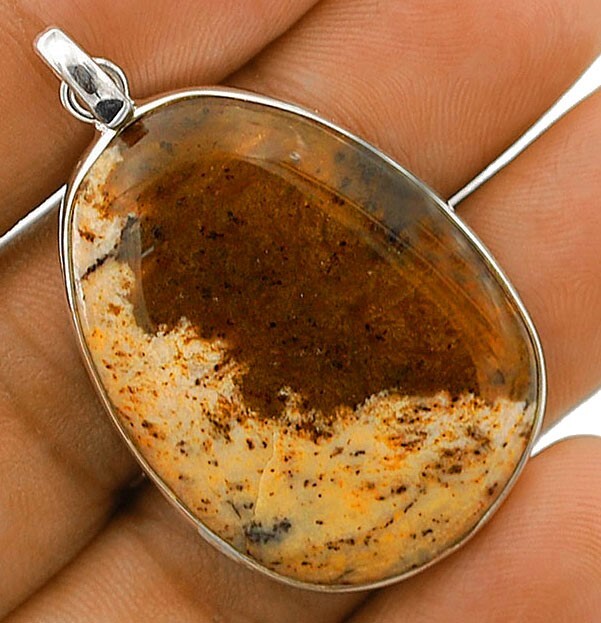 10g Natural Yellow Dendrite Opal 925 Sterling Silver Pendant Jewelry