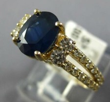 WIDE 2.05CT DIAMOND  AAA SAPPHIRE 14KT YELLOW GOLD OVAL  ROUND ENGAGEMENT RING