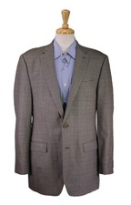 Lauren Ralph Lauren Brown Black Blue Check Silk Wool 2-Btn Sportcoat Blazer 42L