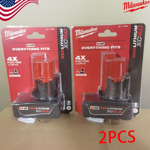 2x milwaukee 48 11 2460 m12 redlithium xc 6 0 extended capacity battery
