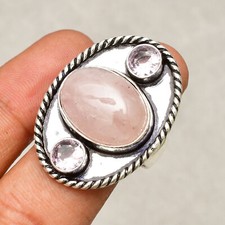 Rose Quartz Gemstone 925 Sterling Silver Ring Handmade Silver Jewelry Ring 8